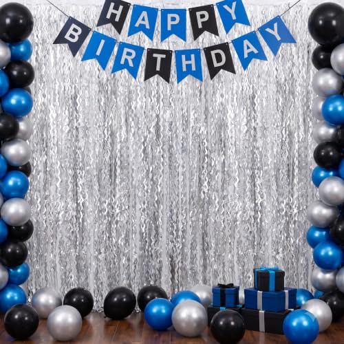 Image of TONIFUL 2Pcs Wavy Matte Silver Metallic Tinsel Foil Fringe Curtain Streamer