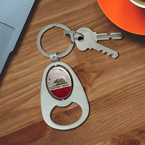 Graphics & More Rustic Distressed California State Flag Keychain Chrome Metal Spinning Oval Bottle Opener #TOP2