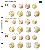 Euro-Vordruckblatt und ein Euro-Münzenblatt K8 für jeweils einen Euro-Kursmünzensatz von Italien, Spanien und Portugal.