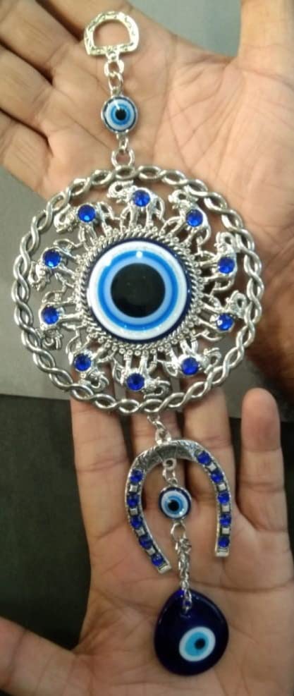 DT DECTONEBlue Evil Eye Hanging for Car, Home Entrance Door Decoration, Lucky Elephants and Lucky Horse Shoe Nazar Battu for Home Protection, Good Luck Charm and Prosperity at Office & Home