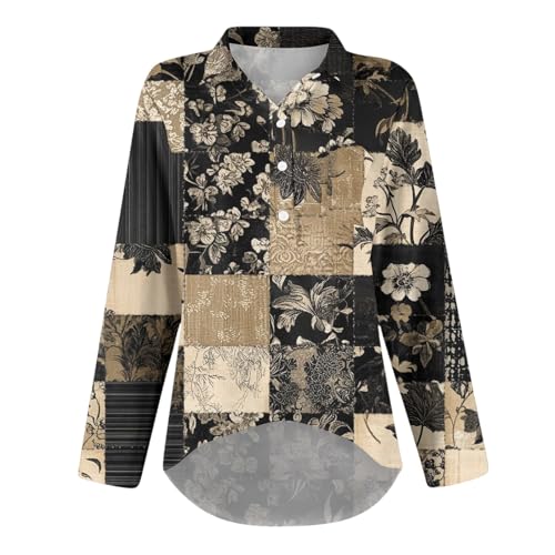Women's Boho Floral Printed Lapel Button Long Sleeve Shirt Trendy Casual Loose Vintage Cute Vacation Tunic Top3
