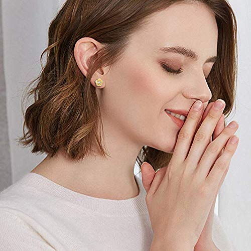 Cinily Gold Stud Earrings,Rose Flower Opal Stud Earrings 18K Yellow Gold Plated Hypoallergenic & Nickel Free Gemstone Earrings For Women Girls Jewelry Graduation Gift #TOP1