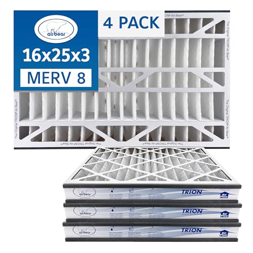 16x25x3 Air Bear Cub HVAC Air Filter MERV 8 (4-Pack) (Actual Size: 15.75 x 24.75 x 3.06 Inches)