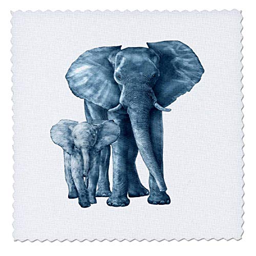 12x12 inch Quilt Square - Safari Wildlife Animal Art of a Endangered Baby Elephant and Mother. Creative Studios – Elephants