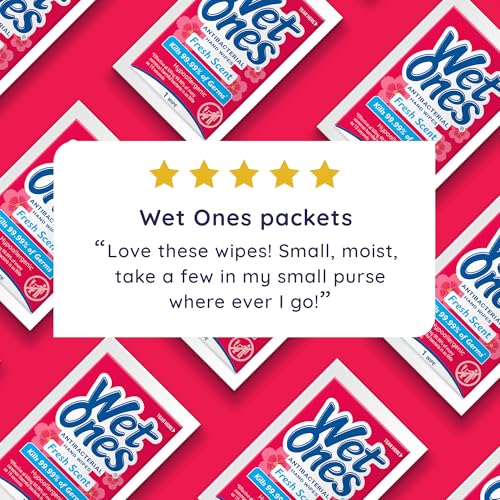 Image of Wet Ones Antibacterial Hand Wipes Singles, Fresh Scent Wipes, Individual Wipes, Antibacterial Wipes, Hand Wipes Individually Wrapped, 24ct (6 pack)