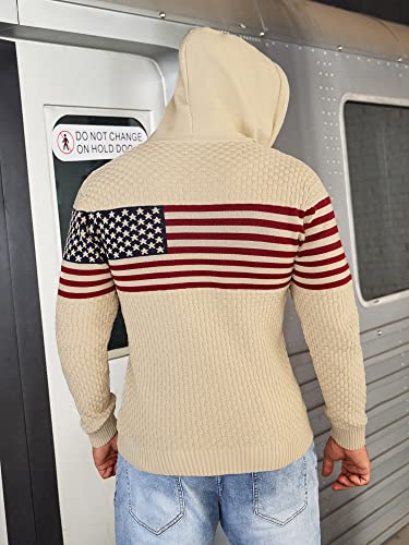 Zaitun Men's American Flag Pattern Drawstring Hooded Sweater #TOP4