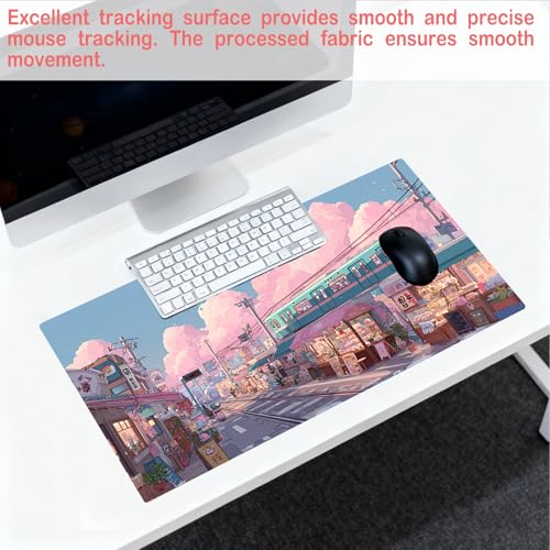 Image of Nuxovilar Professional Large Mouse Pad & Computer Game Mouse Mat (35.4x15.7IN, Pastel Cartoon Town Art) (90 * 40cm Pastel Cartoon Town)