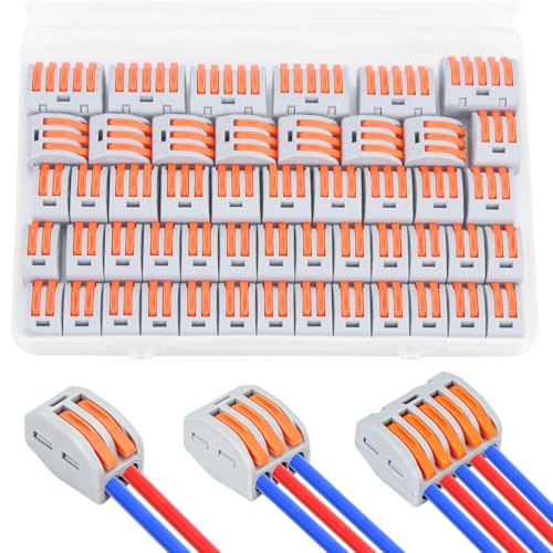 50 Pcs Lever Wire Connectors, 3rd Gen Compact Electrical Splicing Wire Terminals (2/3/5 Conductor) for 28-12 AWG, Reusable Push-in Connectors with Test Hole for Home Wiring & DIY