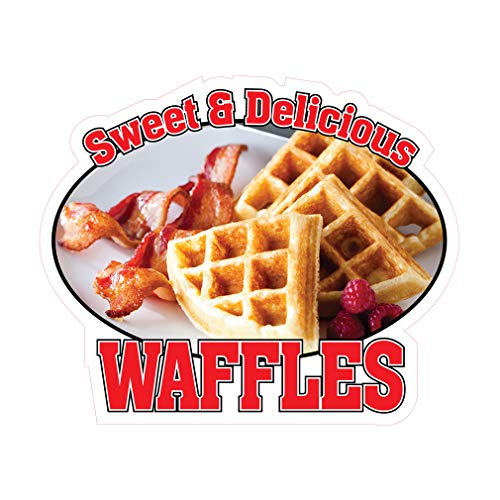 Food Truck Decals Sweet and Delicious Waffles Concession Restaurant Die-Cut Vinyl & Sign 18 in on Longest Side