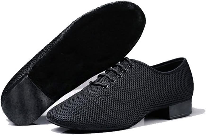 Dance Shoes Man Dancing Shoes Ballroom Black Low Heeled 3cm Large Size 45 Boy Jazz Soft Sole Men's Shoes(9.5)