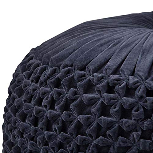 Trent Home Boho Round Pouf in Navy Velvet Fabric