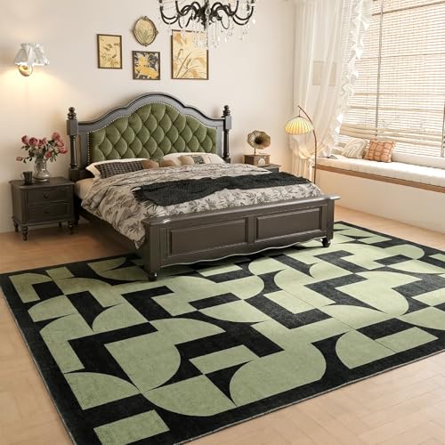ThreadGlobe Abstract 8x10 Area Rugs Geometric for Living Room, Dark Green