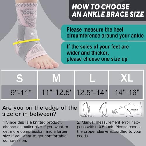 Image of INDEEMAX Ankle Brace for Sprained Ankle Compression Sleeve, 2 Pack Copper Infused Ankle Support Brace for Women & Men, Plantar Fasciitis Relief Achilles Tendonitis, Sports Running, Pink Silver, L