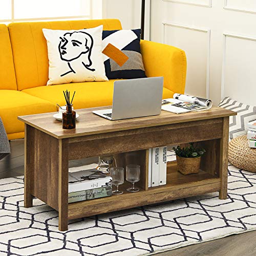 COSTWAY Couchtisch höhenverstellbar, Sofatisch Beistelltisch mit Ablagefach, Sofatisch aus Holz, Kaffeetisch Teetisch für Wohnzimmer Balkon Flur (Natur) – Bild 3