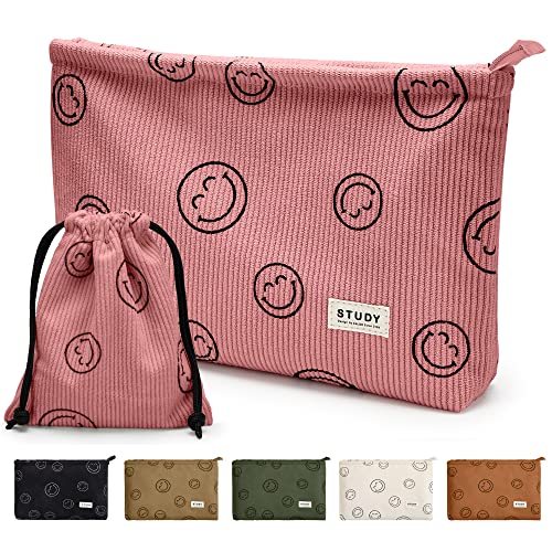 KALIDI Kosmetiktasche Damen Groß Schminktasche Cord Reise Kulturtasche 2 Pack Lächeln Make Up Tasche mit Reißverschluss für mädchen