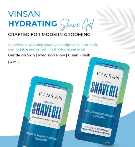 Image of Vinsan (Pack of 1, 4ml) Premium Hydrating Shave Gel Sachet - Luxury Hotel Guest Amenities & Airbnb Toiletries - Infused with Aloe Vera & Chamomile