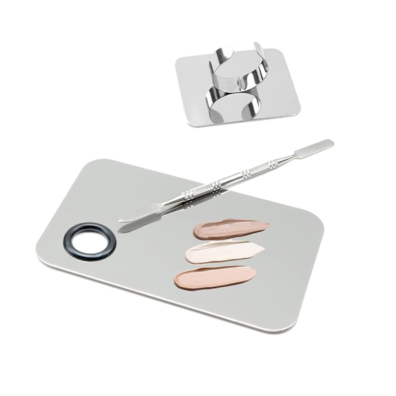 2pcs Stainless Steel Cosmetic Makeup Palette, Upgrad Stainless Steel Metal Makeup Palette with Spatula Artist Tool for Mixing Foundation Nail-Art-image-49