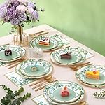 350 Pcs Tea Party Supplies Spring Summer Sage Green Tableware Set Disposable Plates Napkins Paper Cups Plastic Cutlery Set for Birthday Bridal Baby Shower Serves 50 - Image 5