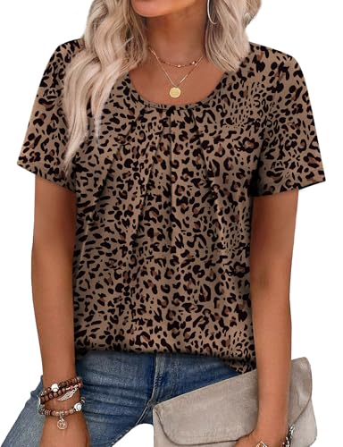 Image of WIHOLL Women T Shirts Pleated Short Sleeve Tops Business Casual Dressy Blouses