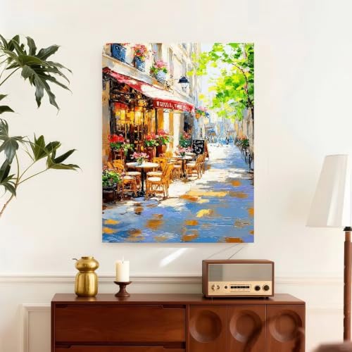 Tableau café de rue parisien pour salon bohème chic moderne