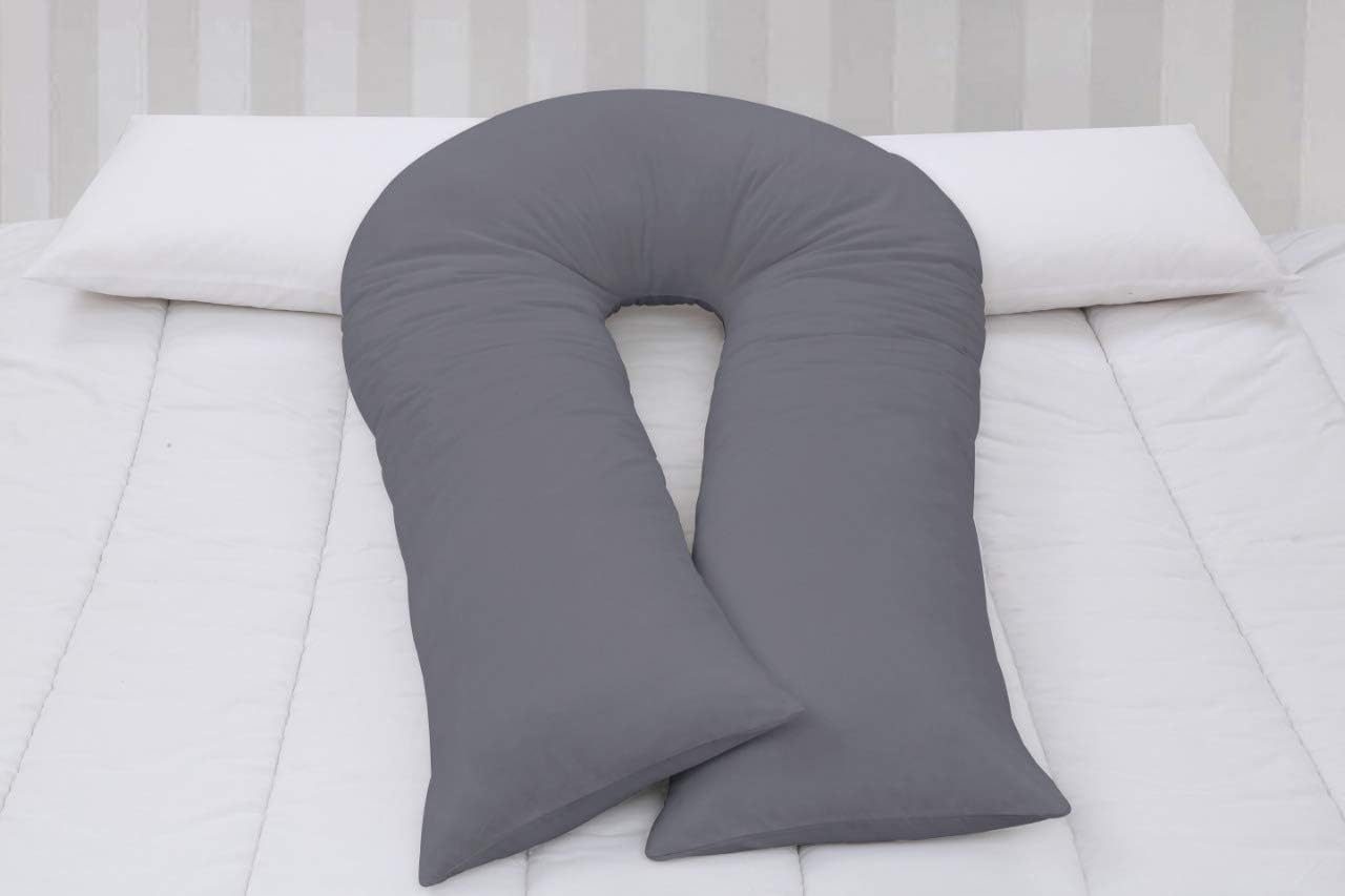 Rockfields U Shape Pillow Case Body Bolster White Filled Maternity Pregnancy Support (Grey, 12ft Case Only)