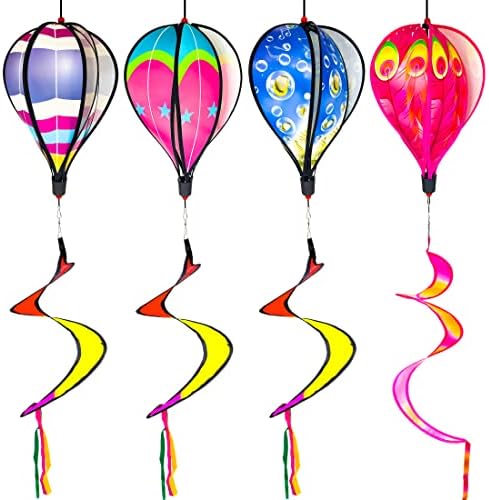 4PCS Hot Air Balloon Wind Spinners Colorful Rainbow Wind Spinner Fish Bubble Peacock Spinner Garden Rotating Wind Socks Pinwheels Wind Twister Spiral Spinner Hanging for Yard and Garden Outdoor Decor