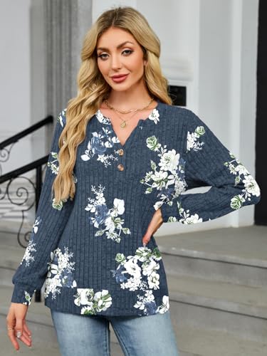 Long Sleeve Shirts for Women Oversized Henley Tunic Tops V Neck Casual Top Loose Fit Pullover Sweaters Fashion Clothes — view 2