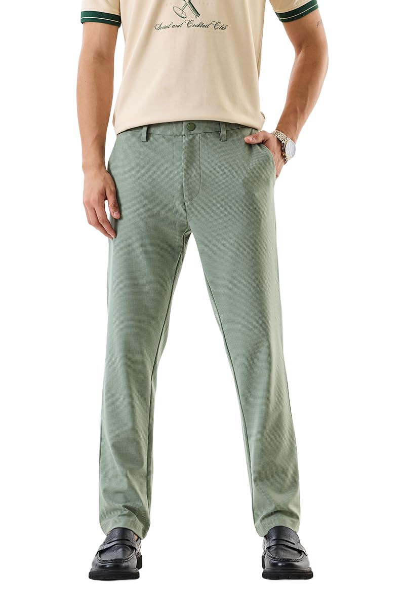 Men Formal Trousers | Slim Fit Mid Rise Checkered Pattern | Polyester Blend with Medium Stretch & Wrinkle-Free Fabric for Office & Business Wear-image-46