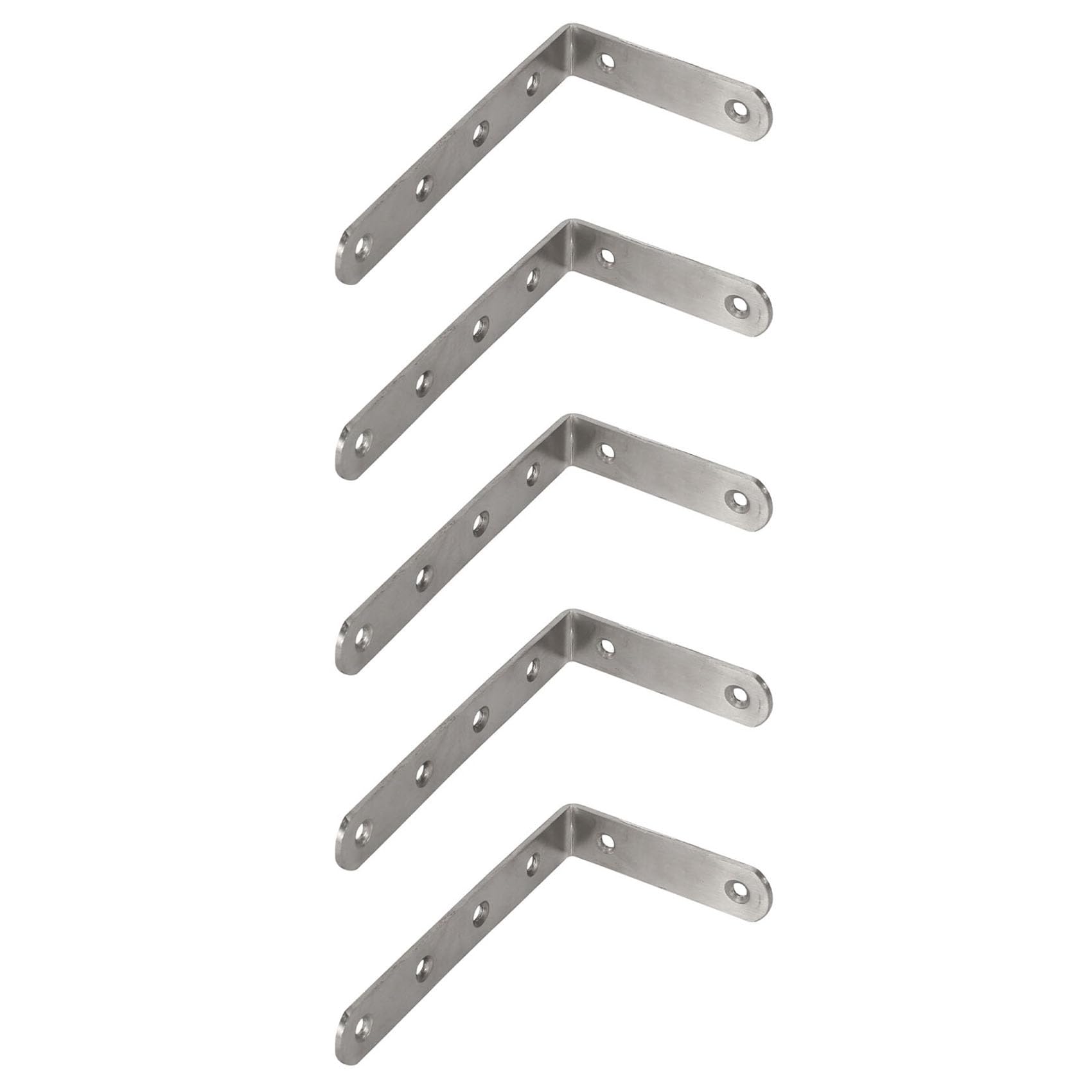 Jnchdghwa Silver 5Pcs 125X75mm L Shape Stainless Steel Shelf Corner Brace Angle Bracket