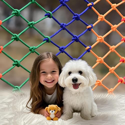 Polyester Rope Nets for Playgrounds,Indoor Balconies,Climbing Draw Bridges Kids Monkey Bar Stair Protection,Pet Enclosures,Boat Safety Lifeline Netting,Cargo,Tennis Courts Width:29.52ft(9m)