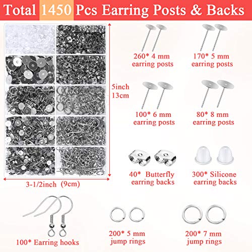 Earring Posts and Backs, 1810 Pcs Jewelry Making Supplies Include Stainless Steel Earring Pin Studs Earring Hooks Jump Rings Butterfly Earring Backs Replacements for DIY Jewelry Findings