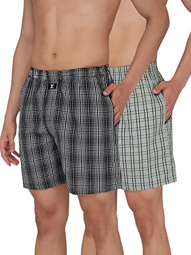 XYXX Men's Checkmate Super Combed Cotton Regular Fit Boxer Shorts with No Marks Waistband & Dual Side Pocket (Pack of 2)