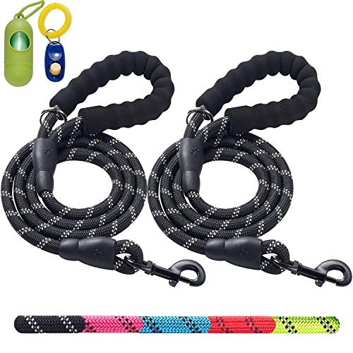 ladoogo 2 Pack 5 FT Heavy Duty Dog Leash with Comfortable Padded Handle