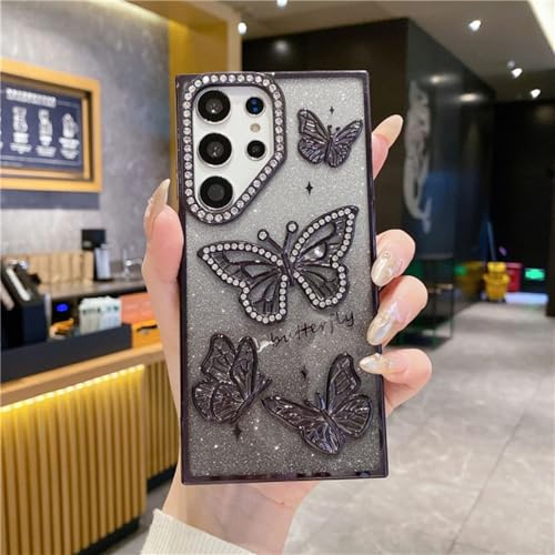 Coque Galaxy S23+ protection de luxe strass papillon noire rigide