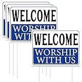 AceOrbit 3 Pack Welcome Worship with Us Yard Signs, 11.8 x 15.8 Inch Welcome to Our Church Sign with Stakes, Christian Outdoor Signs for Church Religious Sunday School, Lawn, Patio