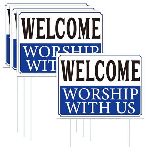AceOrbit 3 Pack 11.8 x 15.8 Inches Welcome Worship with Us Yard Lawn Church Sign with Stake Outdoor Signs Waterproof for Lawn, Patio, Sidewalk, House