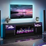 VITESSE Fireplace with TV Stand 36' inch Electric Fireplace Up to 80' TVs, LED Light Entertainment Center, 70' Modern Wood High Gloss with Highlight Storage Cabinet for Living Room (Black)