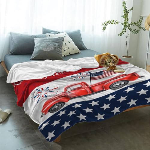 Image of YeeJu Patriotic Throw Blanket Queen Size Big 4th of July Memorial Day Fourth of July Blanket Bed Couch Soft Fleece Blanket Stars and Stripes Red White Blue American Flag Veteran Blanket 90x90