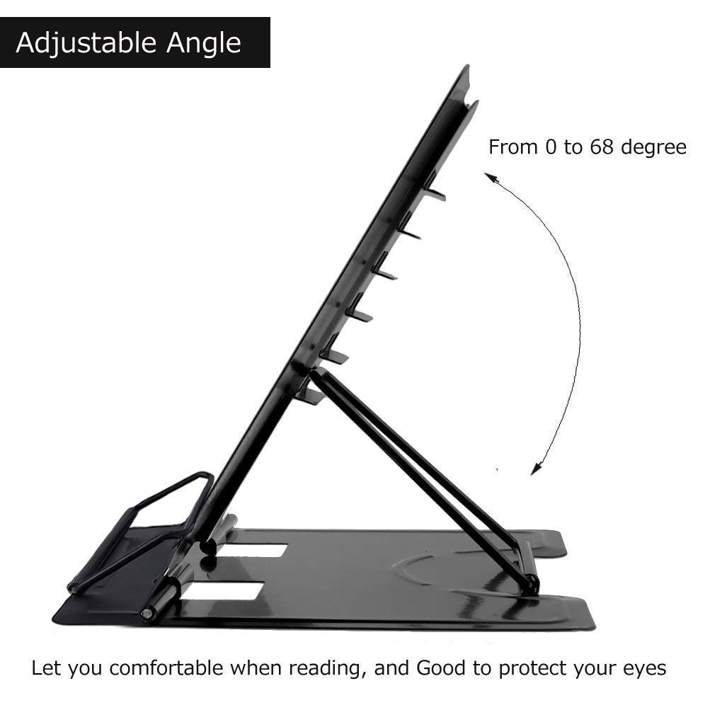 CLUEMART Desk Book Stand Holders for Reading Hands Free, Durable Metal Adjustable Book Stand, Sturdy Lightweight Foldable Portable Bookstand -Textbook, Recipe, Magazine, Tablet, Music Book (Black) 1