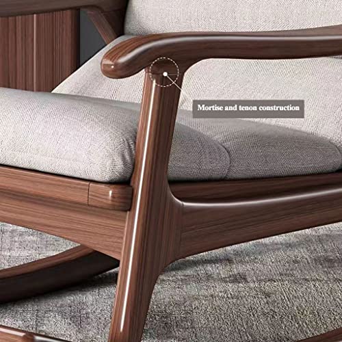 Modern Wooden Fabric Rocking Chair, Walnut Adult Leisure Recliner, Solid Hardwood Base, Full-Body Armchair For Living Room #TOP4