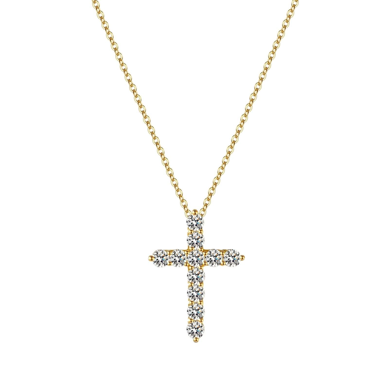 Delicado collar de oro con moissanita para mujer, collar de cruz dorada para cumpleaños