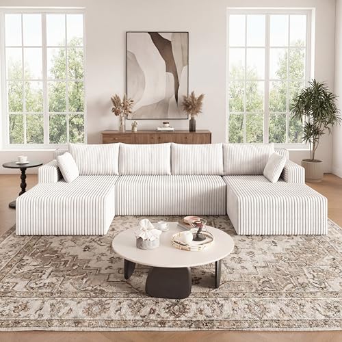 124 Inch Oversized Boneless Sectional Sofa Cloud Couch for Living Room - Symmetrical U Shaped Modular Couches Set with Double Chaise, No Assembly Floor Compression Sofa & Couch