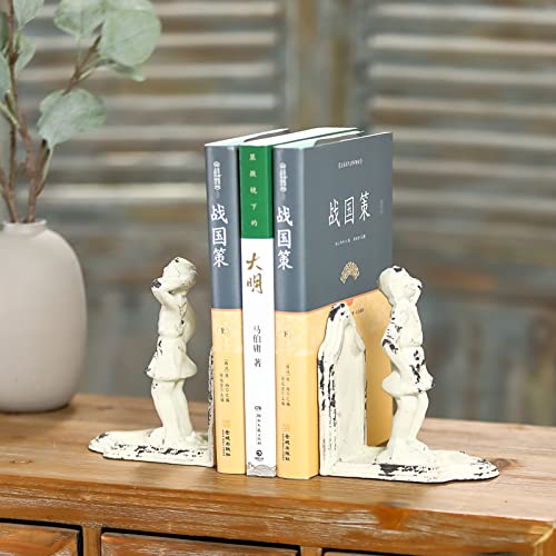 Phaxth Unique Sculpture Bookends Decorative, 2 Pack Book Ends, Distressed White #TOP5