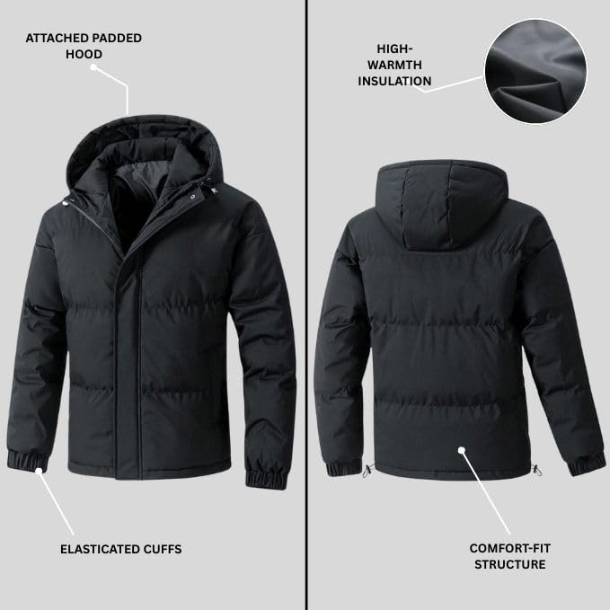 Image of Leriya Fashion Winter Jacket For Men | Puffer Jacket For Man | Mens Hooded Tailored Jackets | Stylish Standard Length Winter Wear for -10C