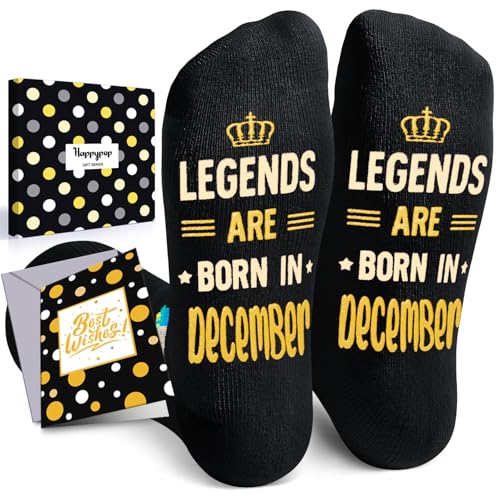 HAPPYPOP December Birthday Gifts for Women Men - Birthday Socks Birthday Presents Gifts for Him Male with Greeting Card