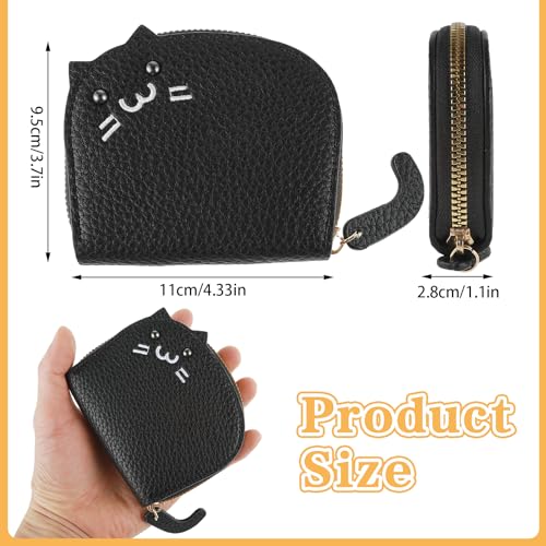 Women Cute Cat Coin Purse, Mini Zipper Credit Card Cases Leather Small Wallet Key Holder Change Pouch(Black)3
