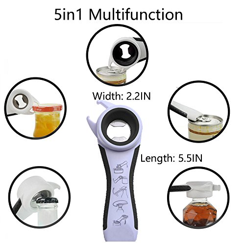 5 In 1 Lids Off Jar Opener, Bottle Opener, Ideal For Women, Kids, Seniors - For Multipurpose Kitchen Tool, Easy Open. White #TOP2