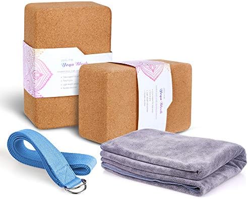 Arltb Yoga Block 2 Pack with Yoga Strap Set Yoga Bricks Non-Slip Surface for Pilates, Meditation, Fitness & Gym - 4 x 6 x 9 inch