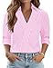 LOMON Going Out Tops for Women Roll Up Short Sleeve Shirts 3/4 Sleeve Business Casual Outfits 2026 Summer Fashion Office Clothes (Pink White Stripe,L)