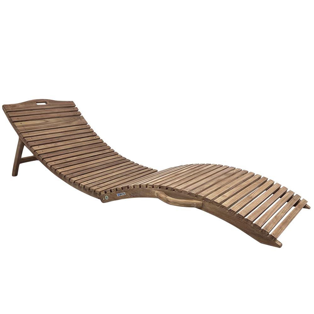Lettino Prendisole Pieghevole in Legno Teak Paraiso | Chaise Longue dal Design Curvo e Pieghevole, Lettino Ergonomico da Giardino e Piscina, Resistente e Salvaspazio